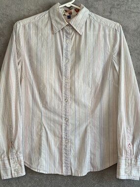 Vintage Tabi Women's XS Button-Up Shirt Pinstripe Floral Blouse 90s Retro Preppy